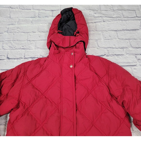 L.L. Bean Medium Red Burgundy Quilted Coat Puffer Jacket Goose Down Hooded M - Picture 2 of 16